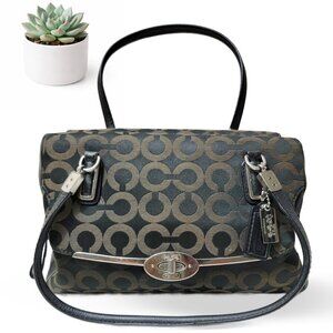 COACH Op Art Kristin Satchel Bag Black Brown Signature Turnlock Purse